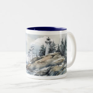 Tasse 2 Couleurs Phare aquarelle en hiver