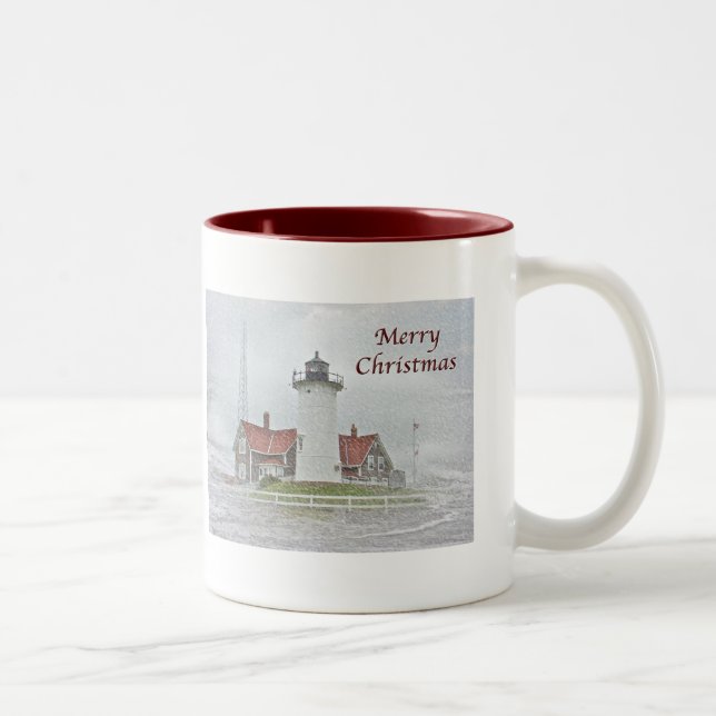 Tasse 2 Couleurs Phare en neige Joyeux Noël (Droit)