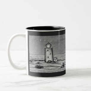 Tasse 2 Couleurs Phare esquissé à la main avec scène paisible de ro