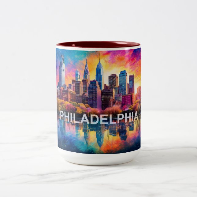 Tasse 2 Couleurs Philadelphie Ville De Frère Amour (Centre)