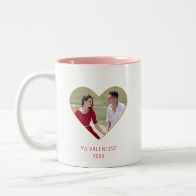 Tasse 2 Couleurs Photo & Coeur Valentine Couple personnalisé modern (Gauche)