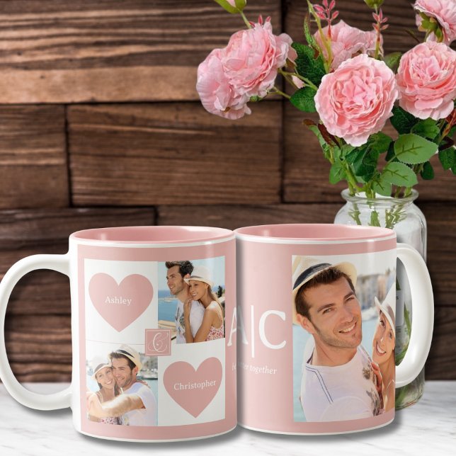 Tasse 2 Couleurs Photo Couples personnalisés (Better together blush pink photo mug for couples romantic gift Valentines day wedding anniversary)