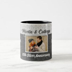 Tasse 2 Couleurs Photo Damask du 25e anniversaire du Mariage en arg