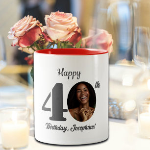 Tasse 2 Couleurs Photo d'anniversaire 40 ans gras et heureux