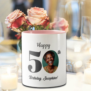 Tasse 2 Couleurs Photo d'anniversaire 50 ans gras et heureux