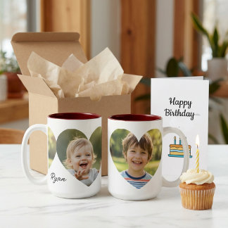 Tasse 2 Couleurs Photo de cœur personnalisée avec nom