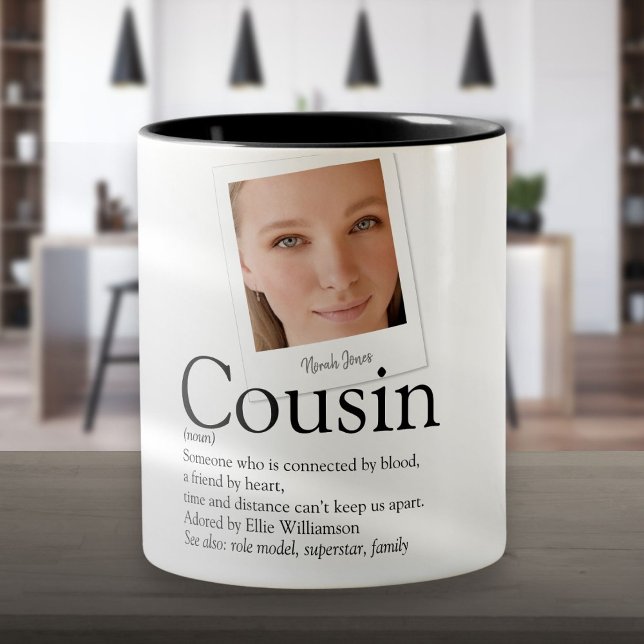 Tasse 2 Couleurs Photo de définition de Cousin moderne amusant (Modern Fun Cousin Definition Photo Two-Tone Coffee Mug)
