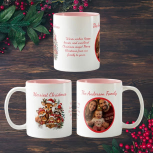 Tasse 2 Couleurs Photo de famille des créatures de la forêt de Noël