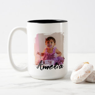 Tasse 2 Couleurs Photo de joyeux anniversaire personnalisée, modern