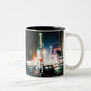 TASSE 2 COULEURS PHOTO DE LA NUIT NEON DE NEW YORK TIMES CARRÉ 1950