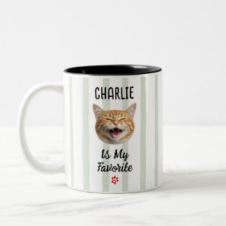 Tasse 2 Couleurs Photo de visage de chat personnalisé drôle