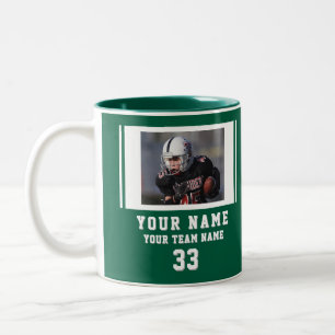 Tasse 2 Couleurs Photo d'équipe de joueur vert numéro nom