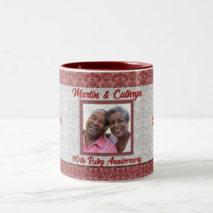 Tasse 2 Couleurs Photo du 40e anniversaire de Ruby Rouge et argent 