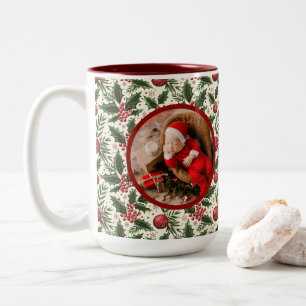 Tasse 2 Couleurs Photo du premier Noël de bébé