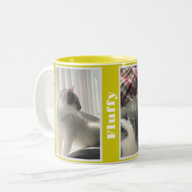 Tasse 2 Couleurs Photo et nom de l'animal de compagnie jaune double (Devant gauche)