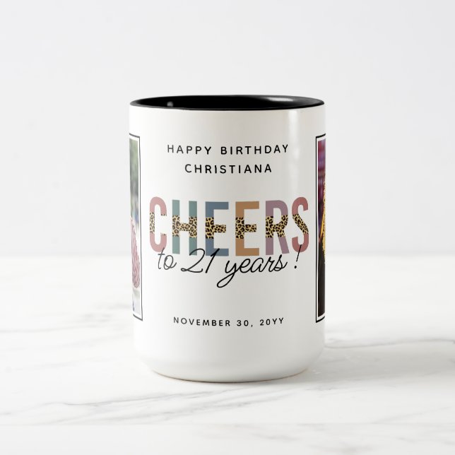 Tasse 2 Couleurs Photo moderne du 21e anniversaire (Centre)