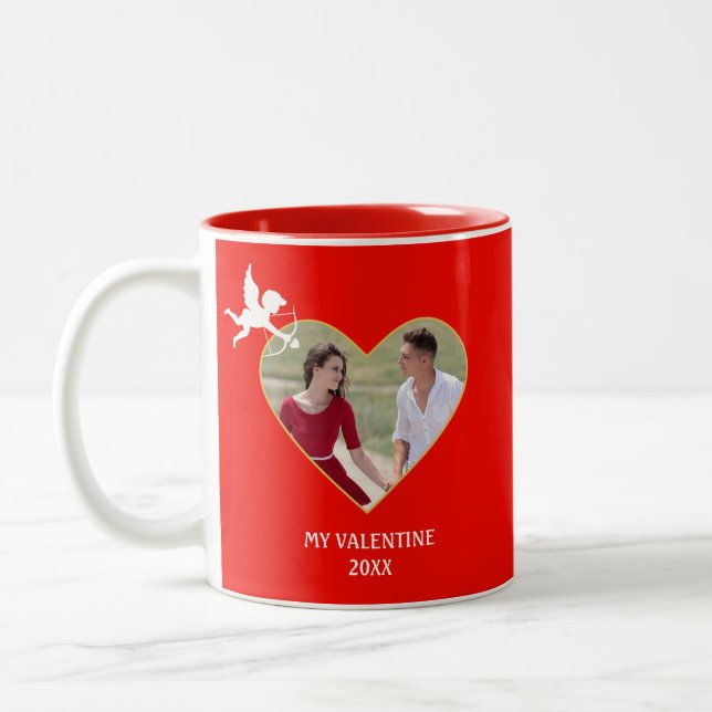 Tasse 2 Couleurs Photo moderne personnalisée Valentine Couple Photo (Gauche)