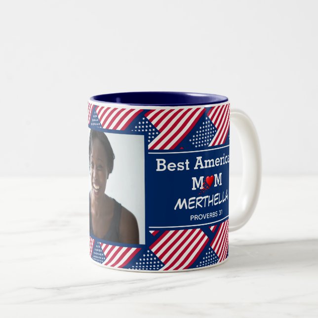 Tasse 2 Couleurs Photo personnalisée BEST AMERICAN MOM (Devant droit)