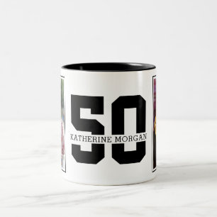 Tasse 2 Couleurs Photo personnalisée moderne 50e anniversaire