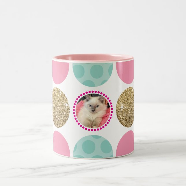 Tasse 2 Couleurs PHOTO POLKA DOT enfants modernes photo spot or ros (Centre)