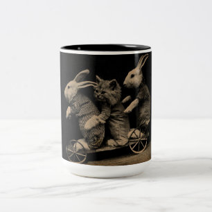 Tasse 2 Couleurs Photo Vintage Kitten et Bunny Funny