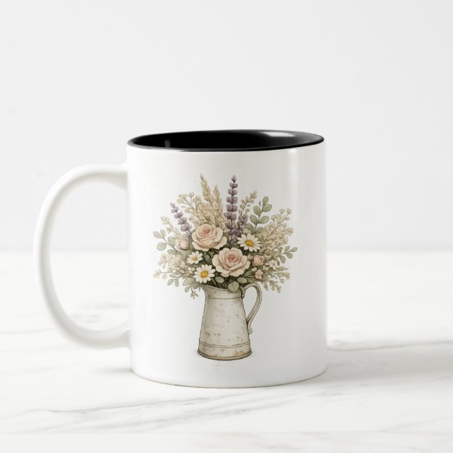 Tasse 2 Couleurs Pichet Floral Rustique (Gauche)