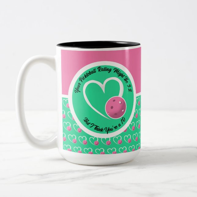 Tasse 2 Couleurs Pickleball Classement Valentine Coeur rose Turquoi (Gauche)
