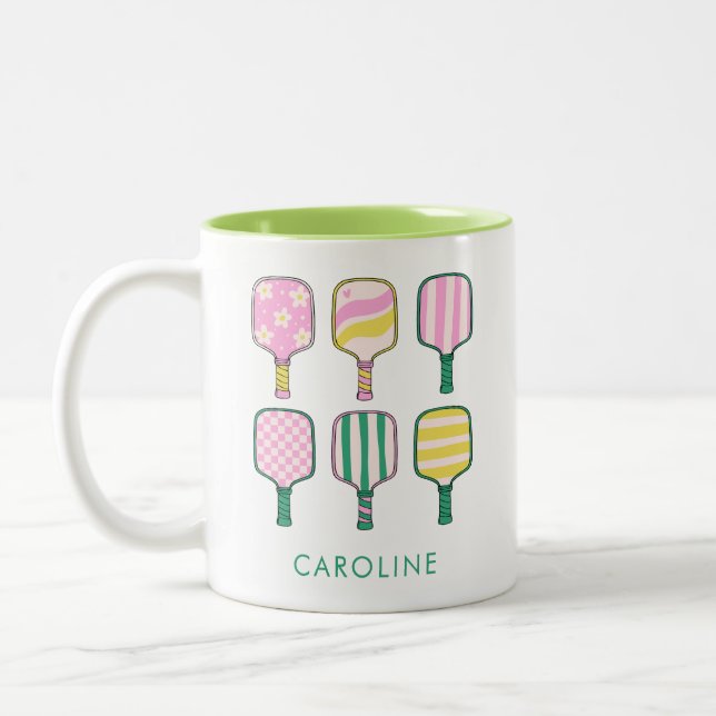 Tasse 2 Couleurs Pickleball Lover Retro Pink Green Personnalisé (Gauche)