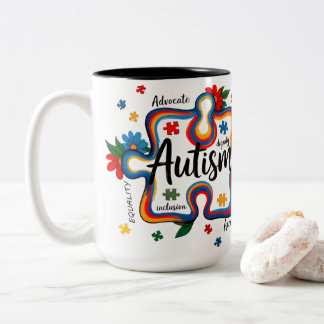 Tasse 2 Couleurs Pièce de puzzle floral de sensibilisation à l'auti
