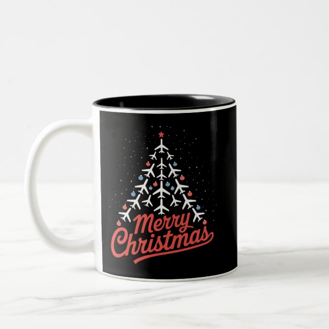 Tasse 2 Couleurs Pilote de l'arbre de Noël d'avion (Gauche)