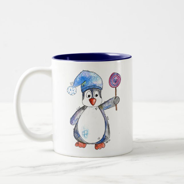 Tasse 2 Couleurs Pingouin blanc mignon avec Lollipop (Gauche)