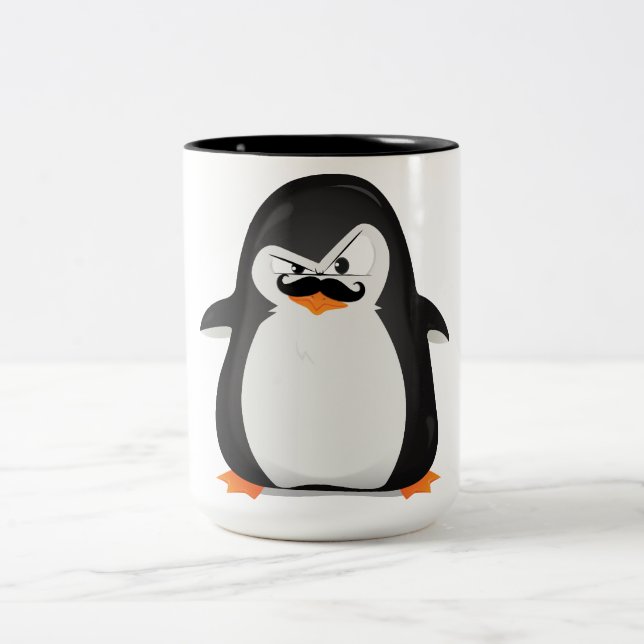 Tasse 2 Couleurs Pingouin Blanc Noir Mignonne Et Moustache Drôle (Centre)
