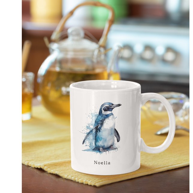 Tasse 2 Couleurs Pingouin d'aquarelle Arctique, personnalisé (Créateur téléchargé)