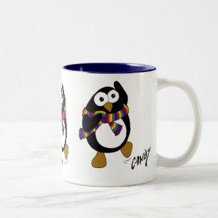 Tasse 2 Couleurs Pingouin de bande dessinée utilisant une écharpe