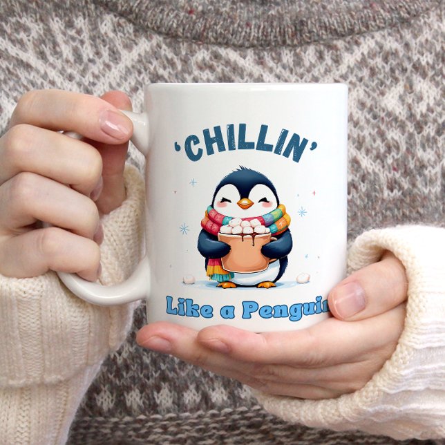 Tasse 2 Couleurs Pingouin de caricature, un chillin comme un pingou (Créateur téléchargé)