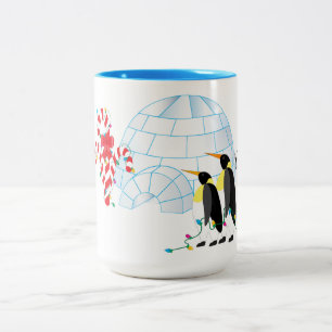 Tasse 2 Couleurs Pingouin de Noël Igloo Sucre de canne et lumières