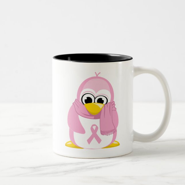 Tasse 2 Couleurs Pingouin rose de cancer du sein (Droit)
