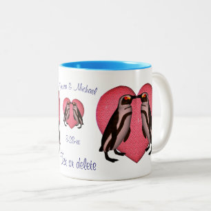Tasse 2 Couleurs Pingouins de baiser Mariage personnalisé