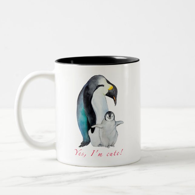 Tasse 2 Couleurs Pingouins empereurs d'aquarelle mignons (Gauche)