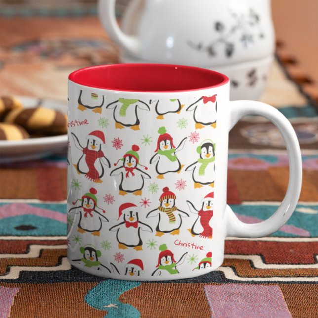 Tasse 2 Couleurs Pingouins rouges et verts (Créateur téléchargé)
