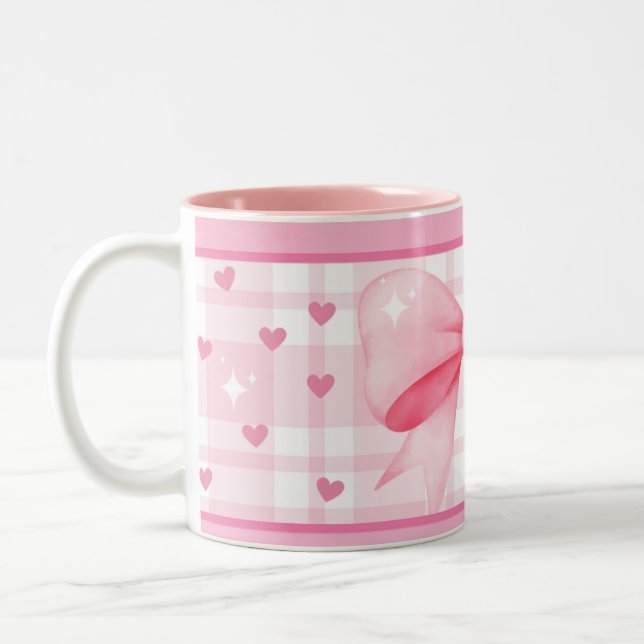 Tasse 2 Couleurs Pink Bow Mug- Cute Aesthetic Coffee Cup (Gauche)