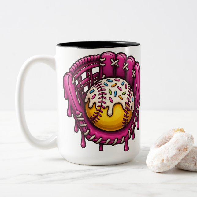 Tasse 2 Couleurs Pink Drip Baseball Glove Sprinkles Art (Avec donut)