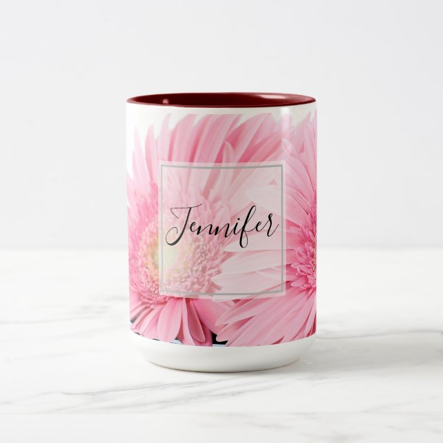 Tasse 2 Couleurs Pink Gerbera Daisies Elegant Photo (Centre)
