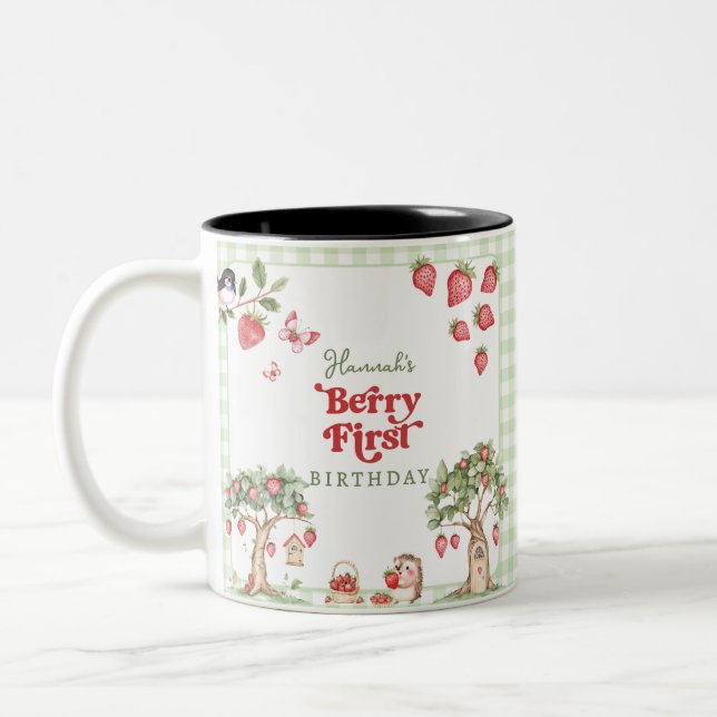 Tasse 2 Couleurs Pink Gingham Berry First Strawberry 1st Birthday (Gauche)