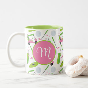 Tasse 2 Couleurs Pink & Green Golf Personnalisé Monogramme