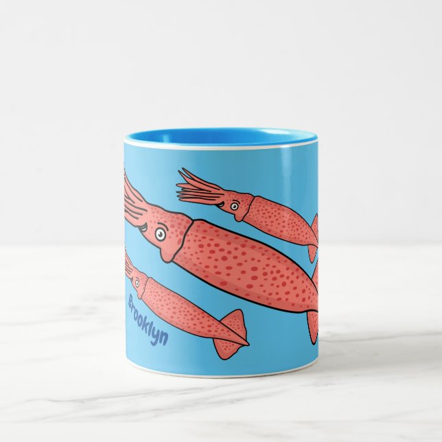 Tasse 2 Couleurs Pink happy squid cartoon illustration  (Centre)