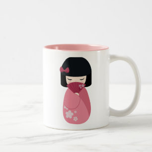 Tasse 2 Couleurs PINK Kokeshi Doll - Cute Japonaise Geisha Girl
