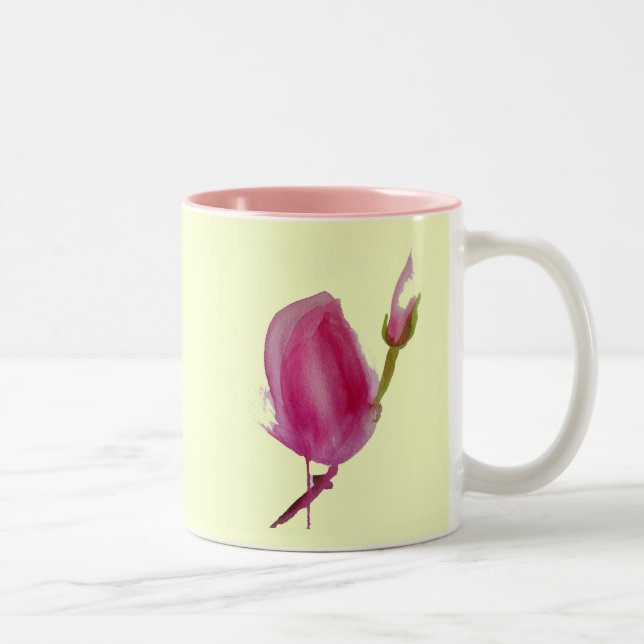 Tasse 2 Couleurs Pink magnolia watercolour flower art (Droit)