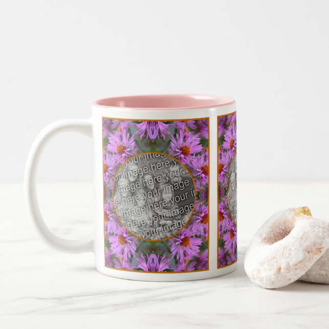 Tasse 2 Couleurs Pink New England Aster Flowers Ajouter Votre Photo (Avec donut)