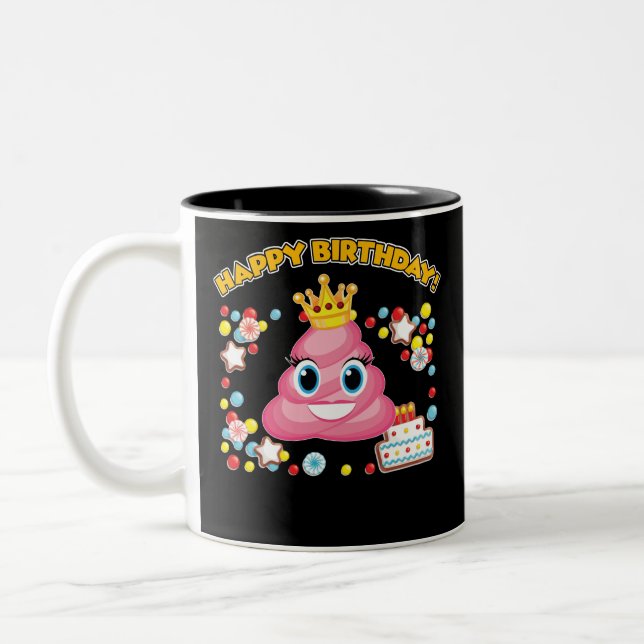 Tasse 2 Couleurs Pink Poop Emoji Joyeux anniversaire TShirt (Gauche)